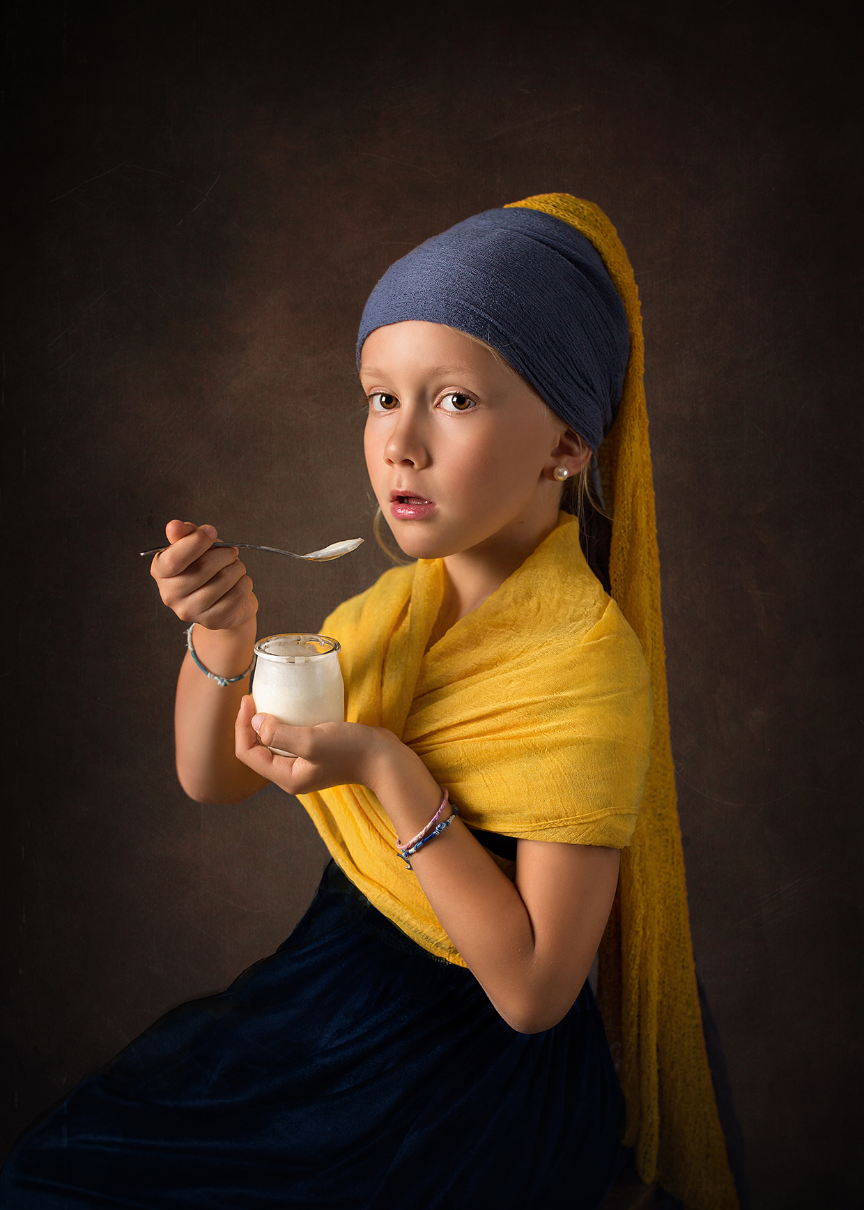 Fine Art Renaissance Rembrandt jeune fille au yaourt perle